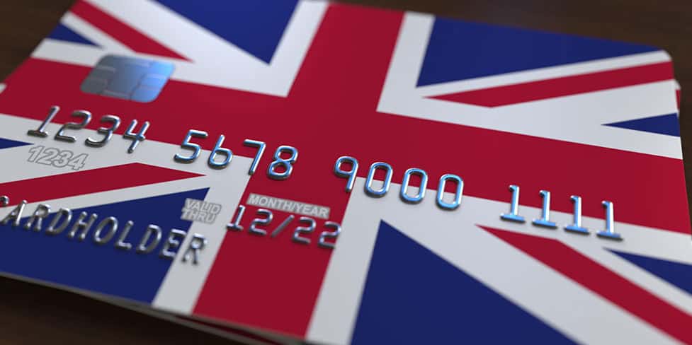 A credit card with the Union Jack printed on the front, illustrating the concept of UK business bank accounts for non-UK residents