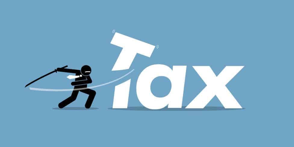 Illustration showing ninja character slashing through the 'T' of the word 'Tax' symbolising the concept of cutting your tax bill.