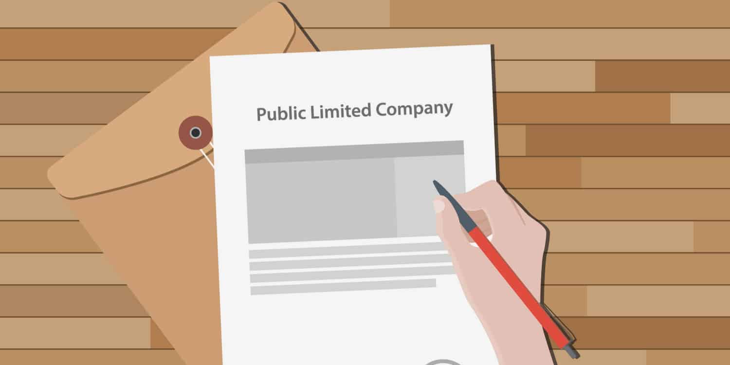 Vector image of piece of paper with 'Public Limited Company' written on it