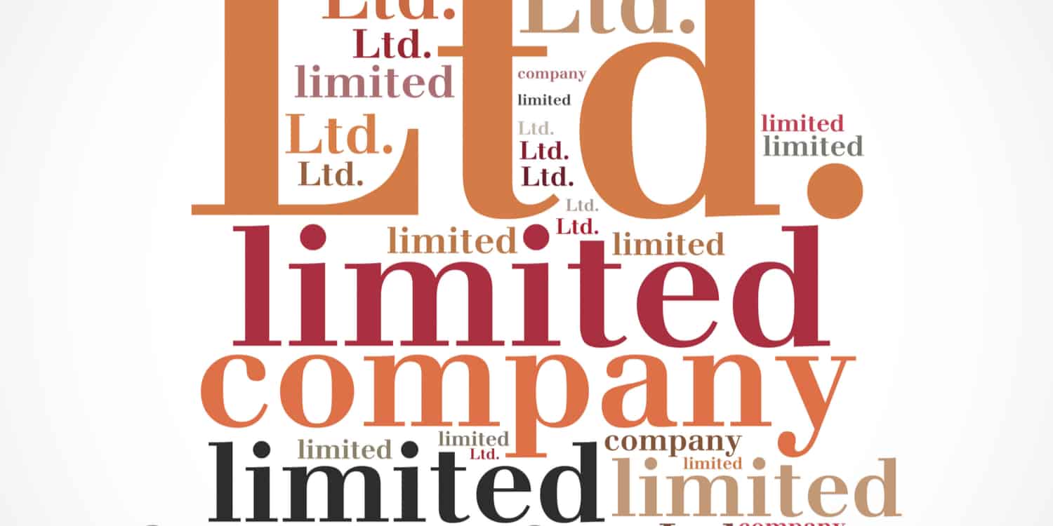 'LTD' and 'limited company' collage in different font sizes and colours.