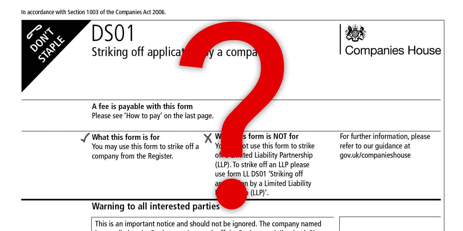 Picture of the DS01 form with a red question mark appearing on top