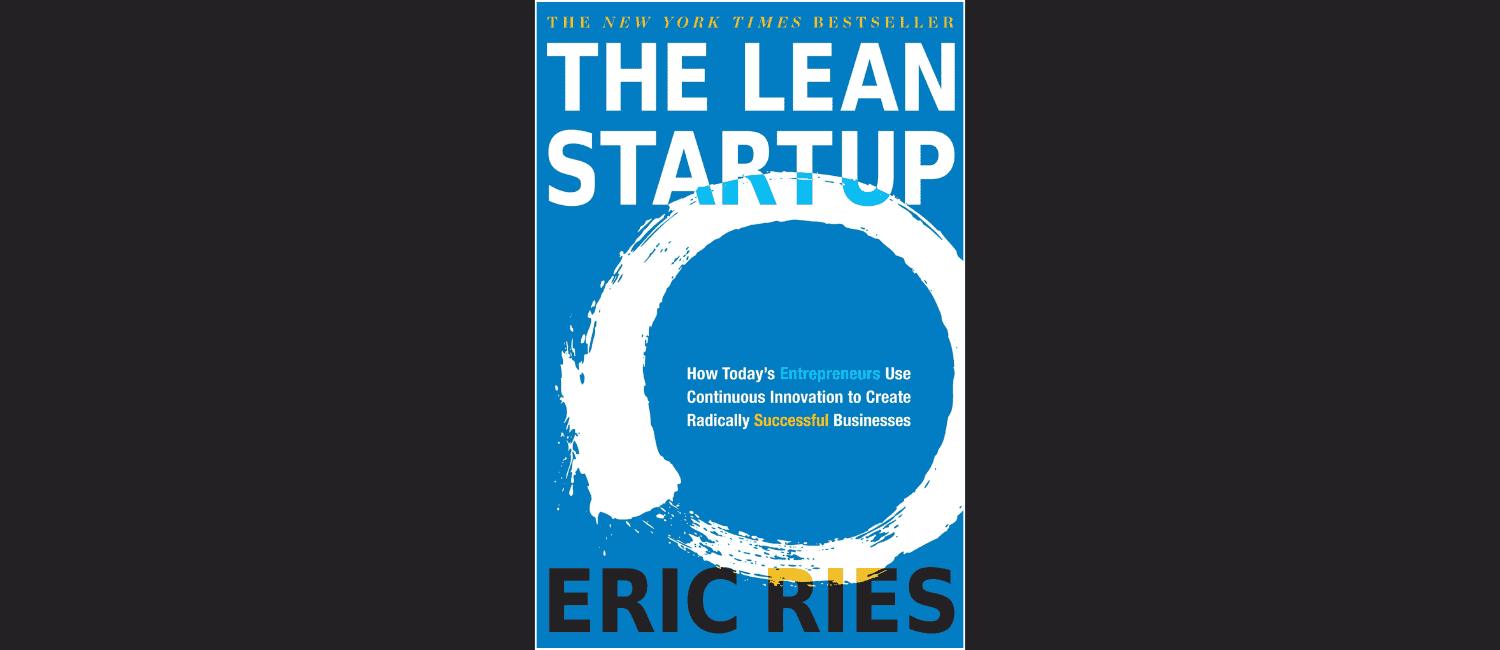 Cover of "The Lean Startup" by Eric Ries, featuring bold blue background, white circle, and text highlighting innovation in business.