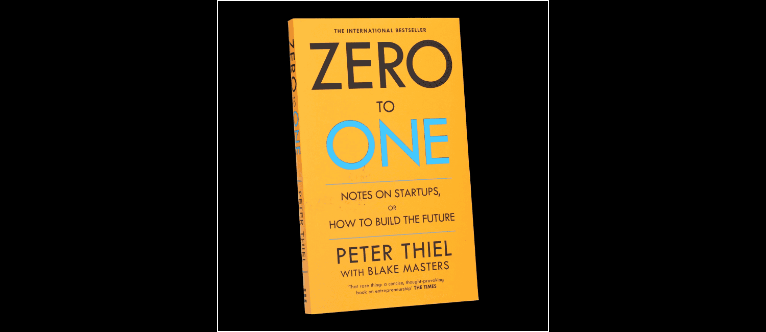 Cover of "Zero to One" by Peter Thiel, featuring a bright yellow design with bold black and blue text.