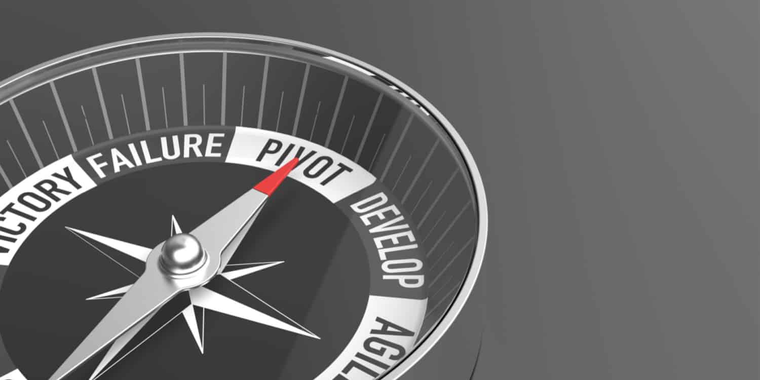 An image of a business compass with the arrow pointing at PIVOT.