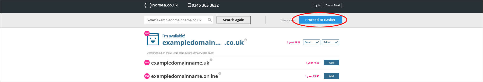 Domain name result page - screenshot