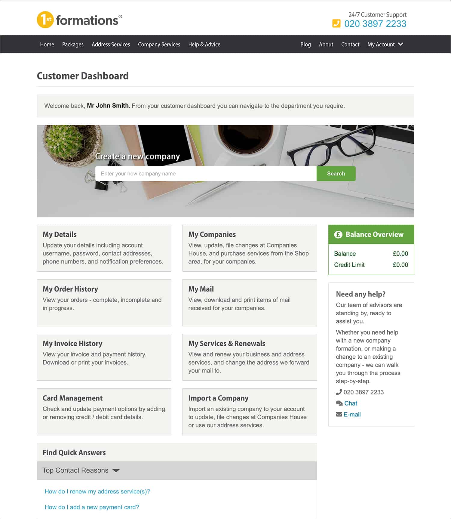 Screenshot of Online Company Manager dashboard