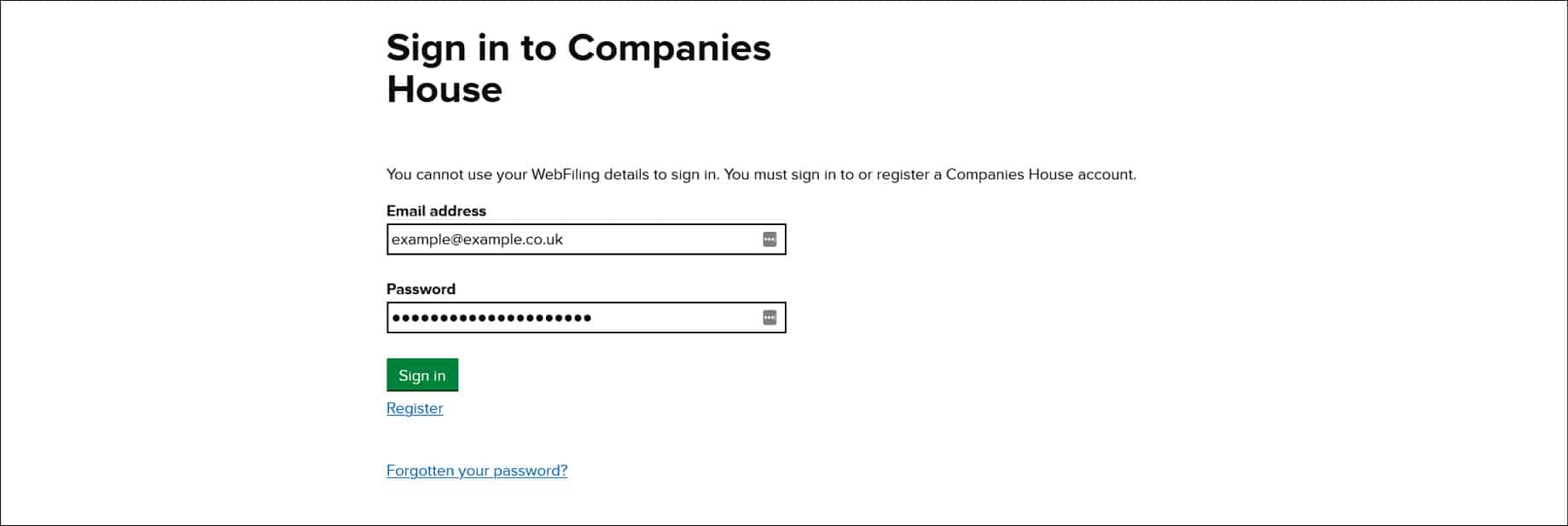 Sign in to Companies House