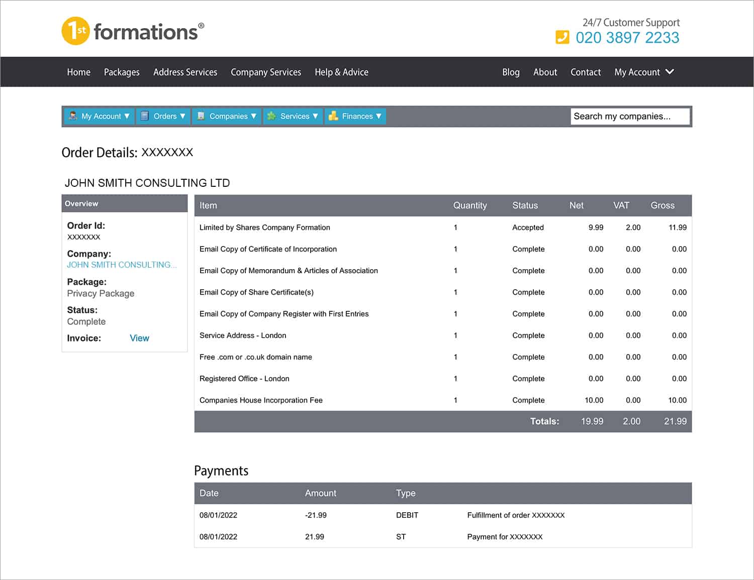 Screenshot of Order Details page