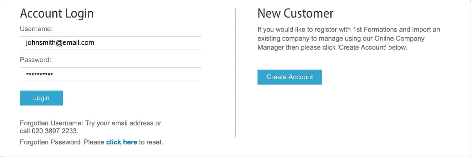 1st Formations Account Login Page.