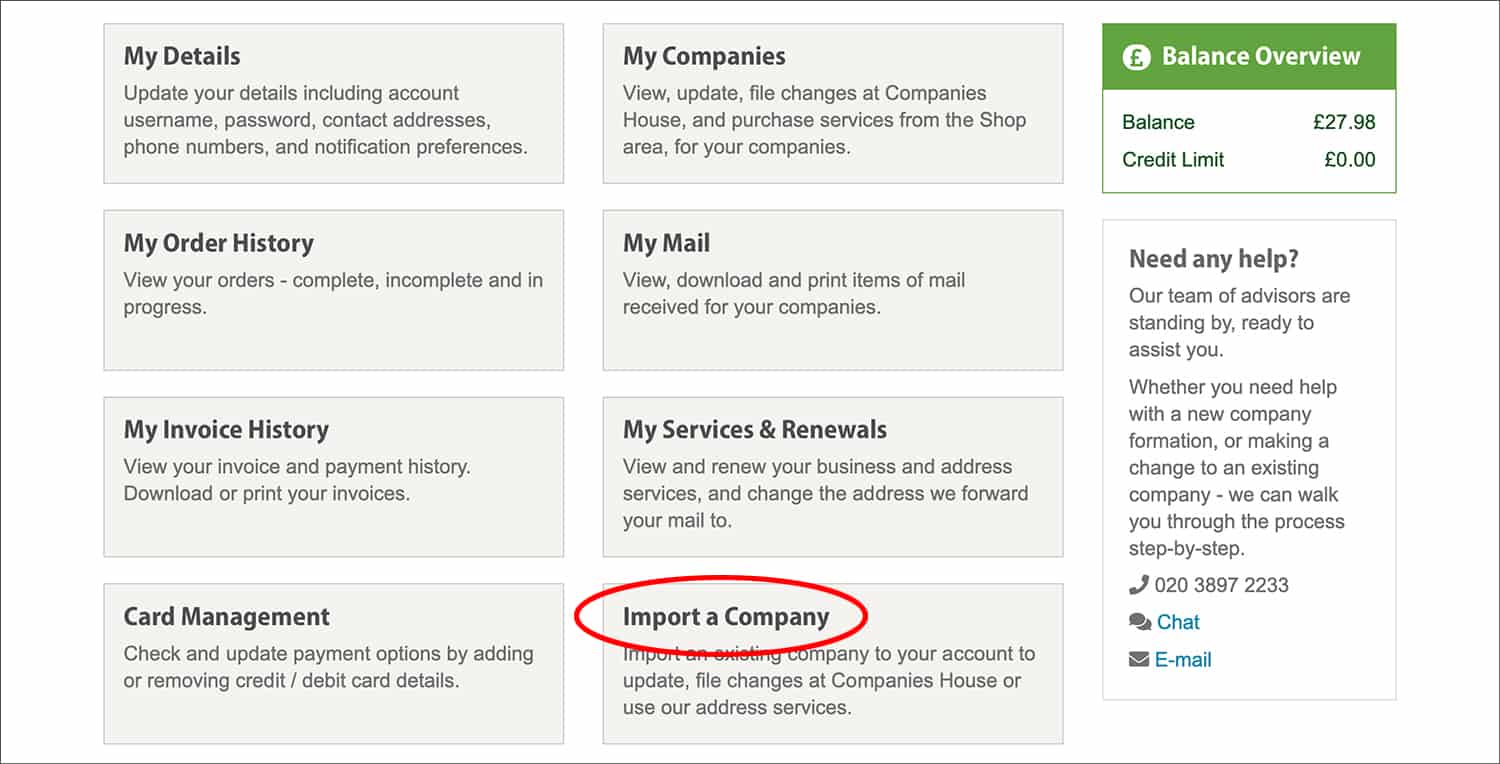 1st Formations' Online Company Manager Dashboard page.