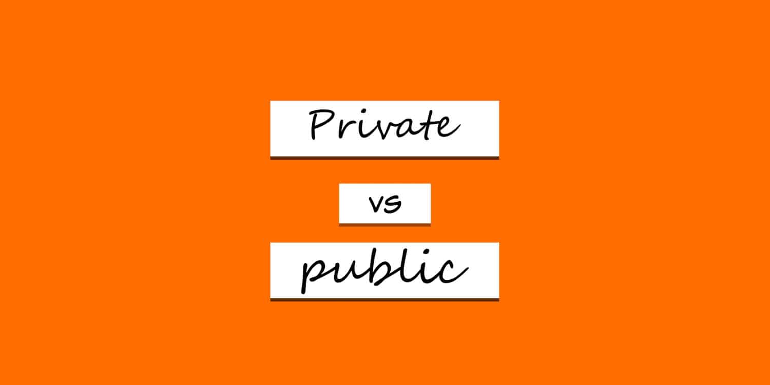 Ilustration with words 'private vs public' in black handwriting on white background, illustrating the concept of the difference between private and public limited companies.