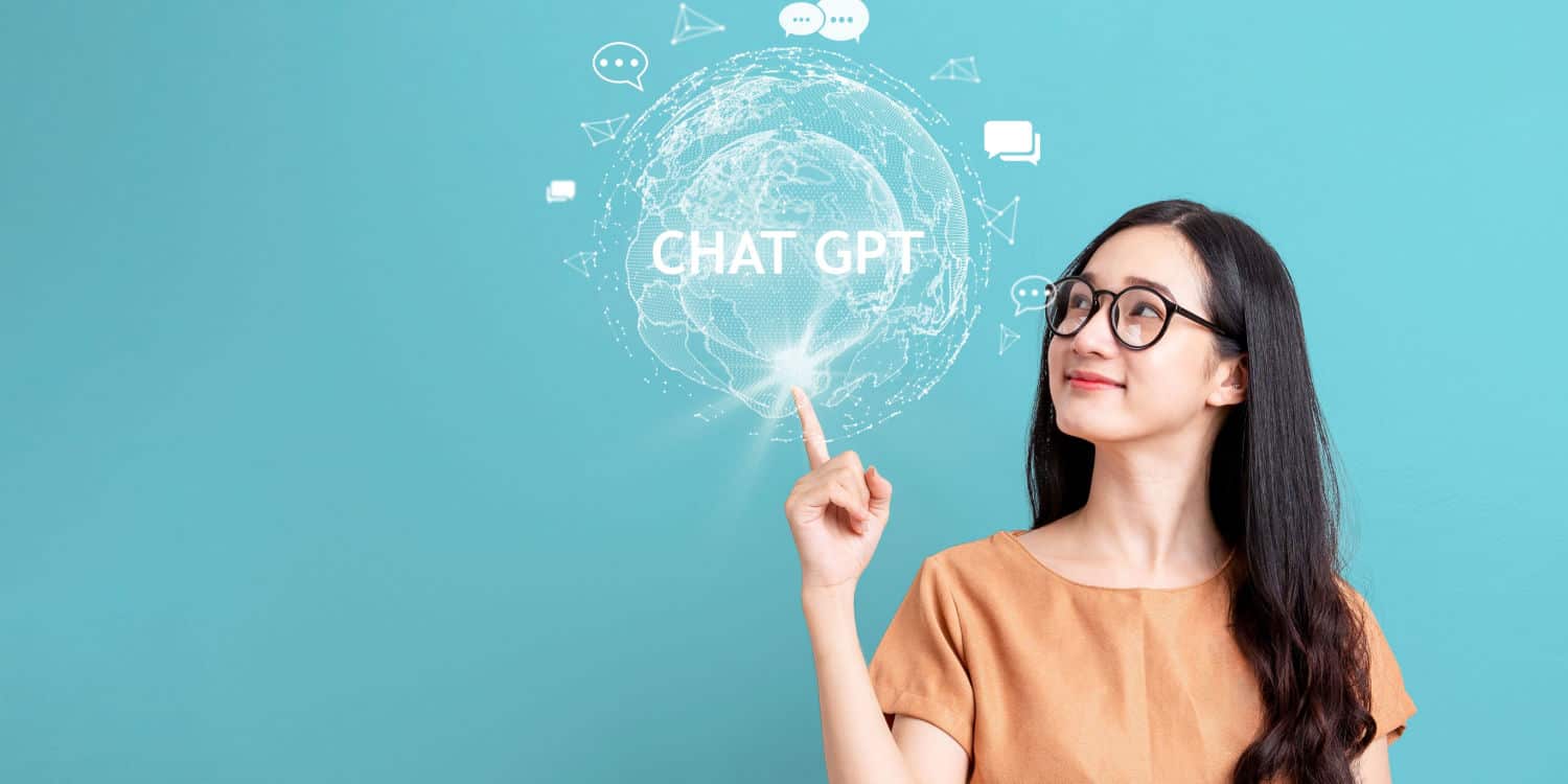 Business woman using ChatGPT Chat Bot AI.