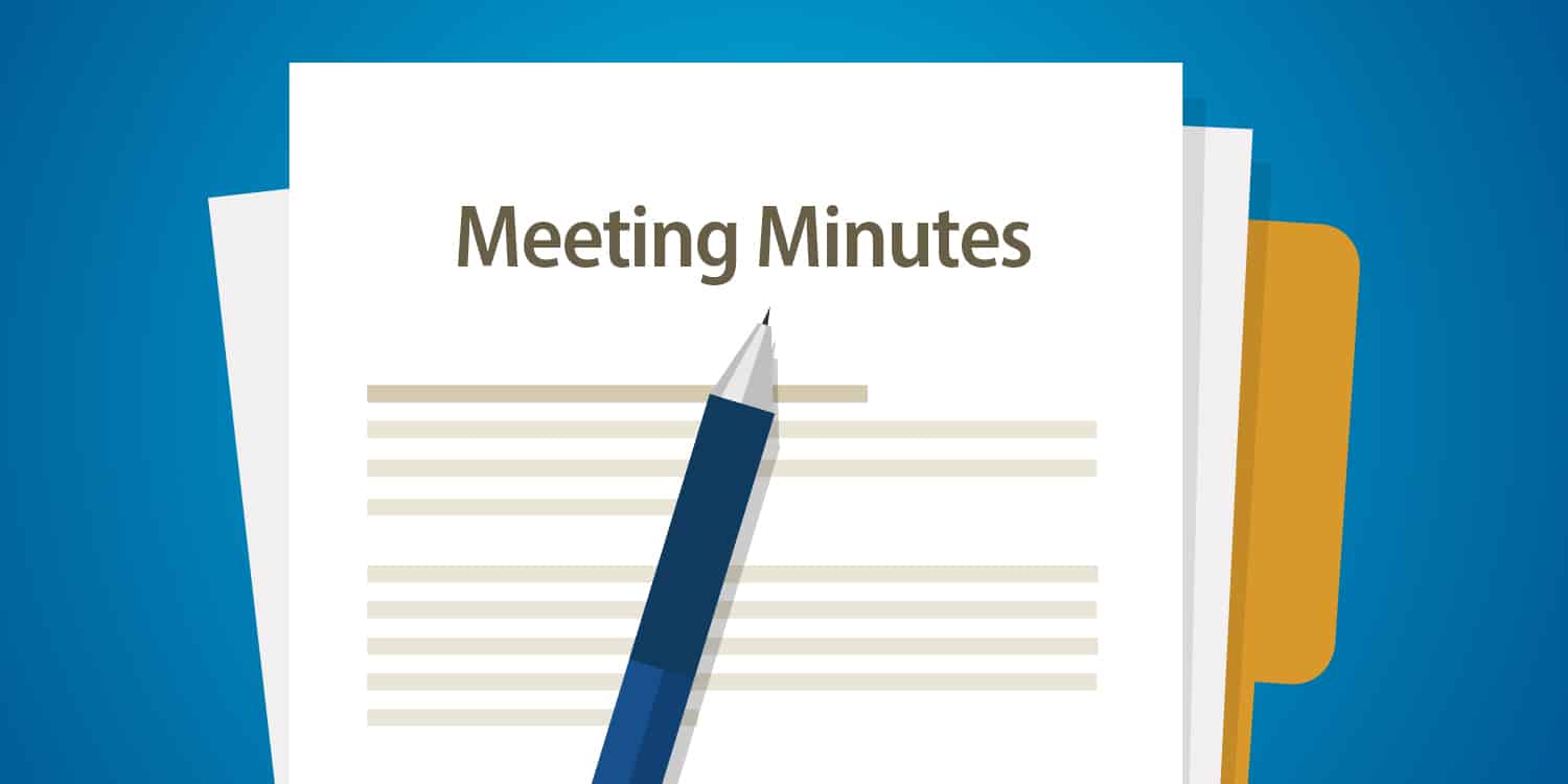 Meeting Minutes with document, paper and pen. Writing about summary of communication in office.