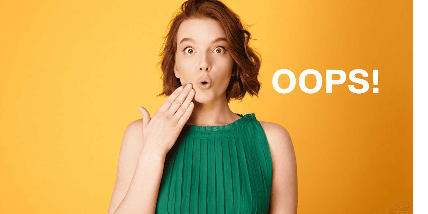 Portrait of a young surprised woman with the headline text OOPS!