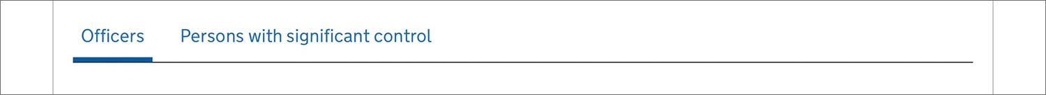 Screenshot of the Companies House 'Search the register' tool', showing the two different options for 'People'; Officers and Persons with significant control 