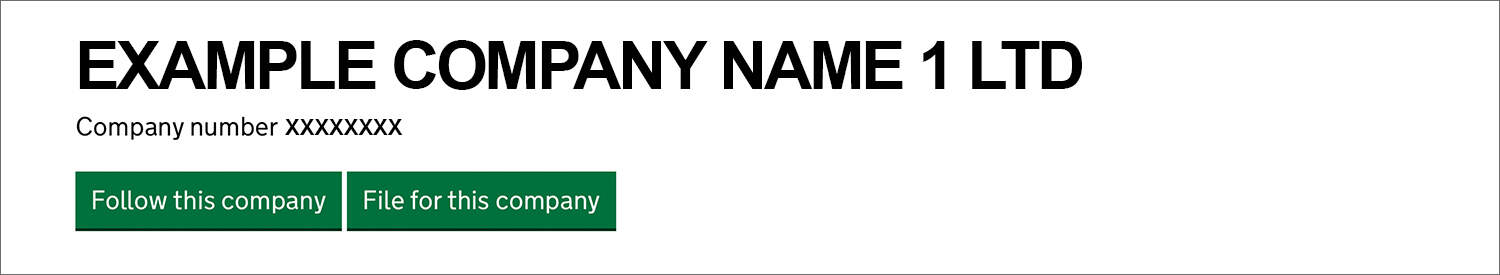 Screenshot of the Companies House 'Search the register' tool's 'Follow this company' and 'File for this company' options