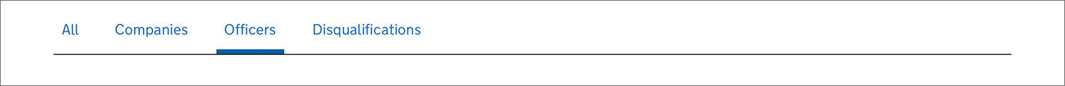 Screenshot of the Companies House 'Search the register' tool's search filters; All, Companies, Officers, Disqualifications