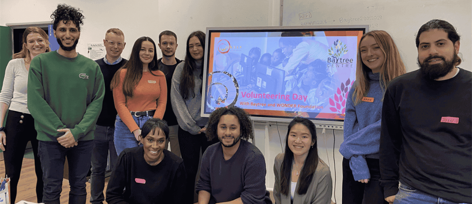 Group of 1st Formations volunteers at a skills workshop hosted in partnership with the Baytree Centre and the WONDER Foundation, as part of a charity volunteering day