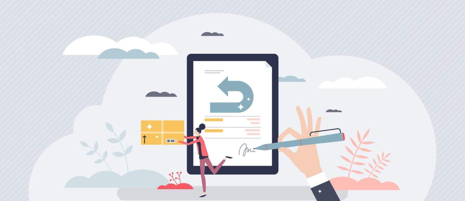 Vector illustration on the concept of online shopping return policy.