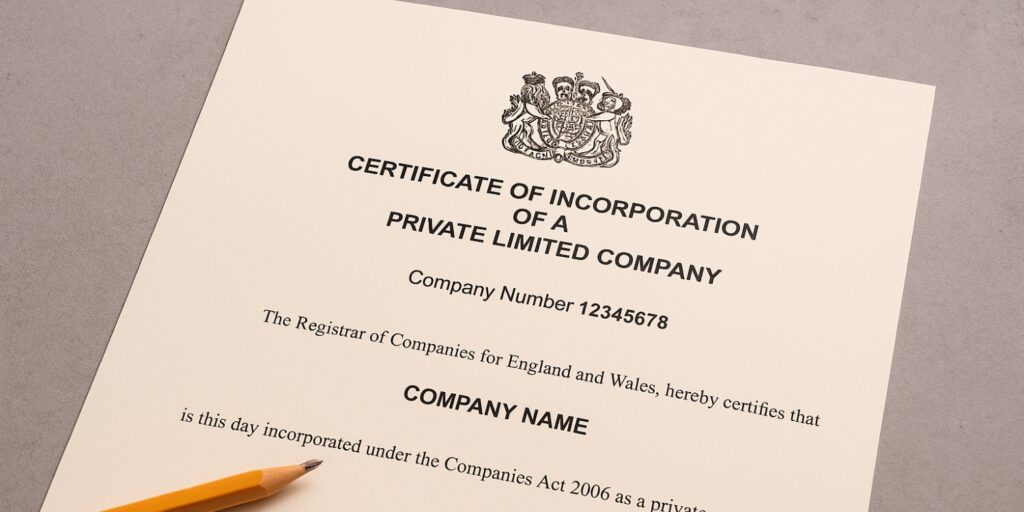 UK certificate of incorporation for private limited company